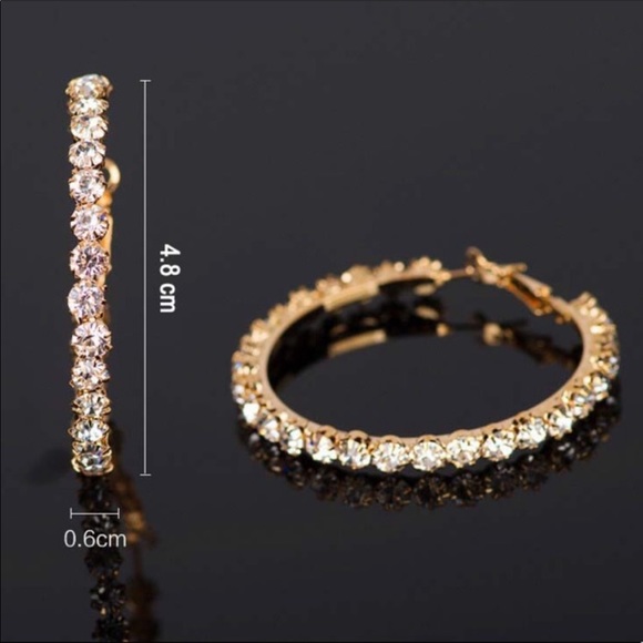 NEW GOLD ROUND HOOP DIAMOND EARRINGS - Picture 5 of 5